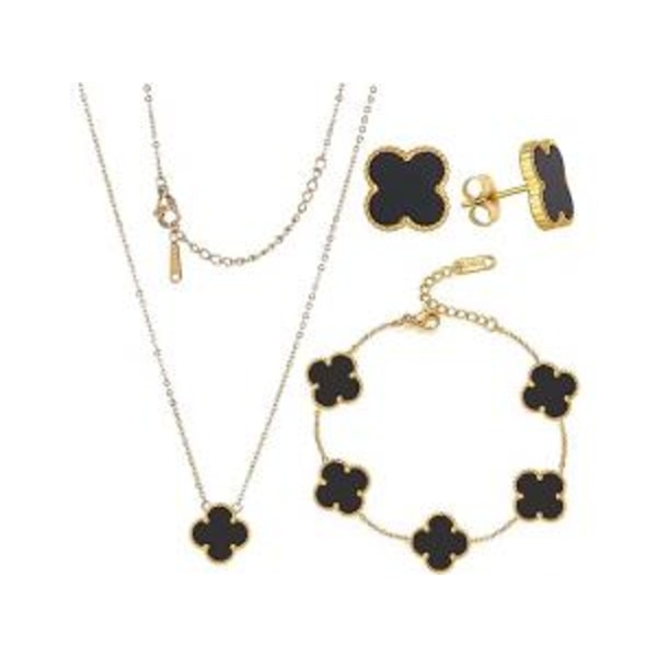 Lyckoklöver Halsband Hänge Örhängen Armband Set för Kvinnor Flickor 19k Guldpläterad Charm Söt Smycken Kvinnor Flickor Present