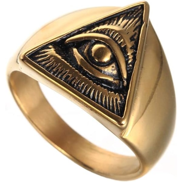 Män i rostfritt stål triangel alla ser ögon ring vintage pyramid symbol smycken