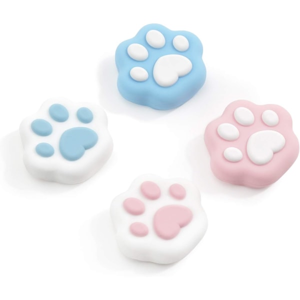 4 st katt tass formade tumgreppskåpor, mjukt silikonskydd för joystick kompatibel med Nintendo Switch/OLED/Switch Lite (rosa & blå)