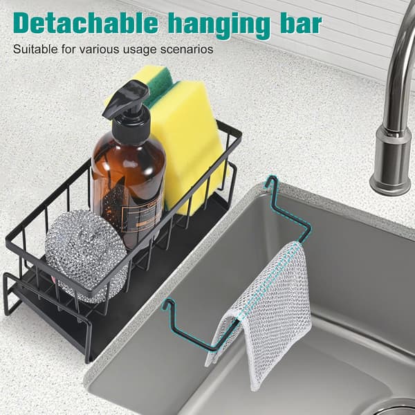 Dish rack for kitchen counter, stainless steel sink organizer, sink storage rack with automatic drain tray, suitable for pre-washing