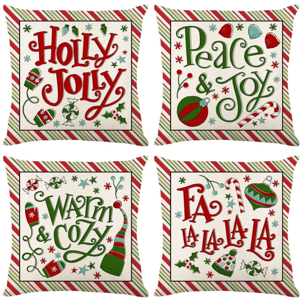 Jul kuddfodral Jultomten Snögubbe Örngott God Jul Låt Det Snöa Kuddfodral, 18 x 18 tum, 4-pack