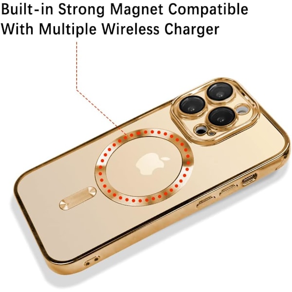 Kompatibelt iPhone 14 Pro Max-fodral med kameralinsskydd (kompatibelt med MagSafe) Reptåligt stöttåligt - Guld