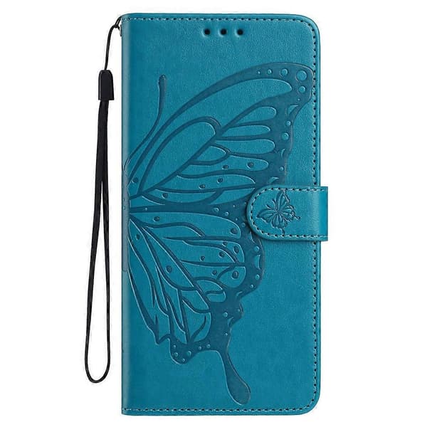 Compatible Case for Samsung Galaxy S25 FE Butterfly Printed Wallet Stand PU Leather Flip Phone Case with Strap Blue