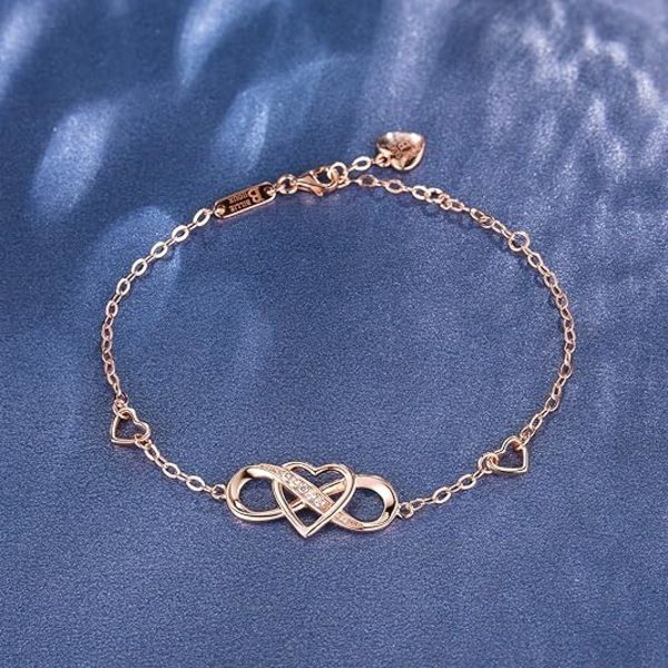 Damearmbånd 925 Sterling Sølv Infinity Hjerte Hvitgullbelagt Diamant Justerbart Armbånd Beste Morsdagsgaver for Kvinner Jenter