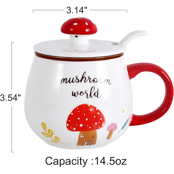 13,5oz Svampekop Keramik Tekop Sød Kaffe Kop med Låg Ske til Pige Børn Kvinder Gaver (Rød)