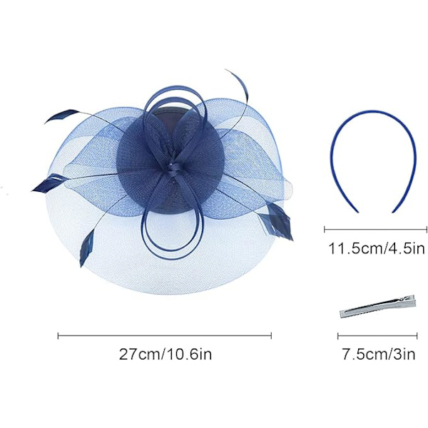 Fascinator til kvinder til te-selskab, kirke, cocktail, fjer, slør, pandebånd med hårklemme