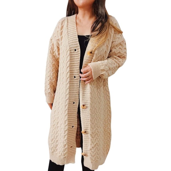 Kappa för kvinnor Sherpa-fodrad jacka Moderock Enfärgad överdimensionerade kläder Öppen framsida lång kappa (Khaki, L) Khaki 针L