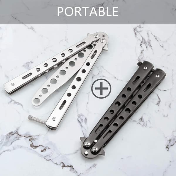 Butterfly Knife - 2-pack Butterfly Knife Training Tool Steel Metal for Practicing Flipping Tricks, Balisong Trainer Black & Silver