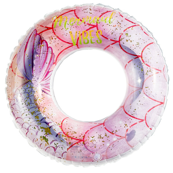 Oppblåsbar badering for barn, badering poolbøye, retrostripet PVC oppblåsbar bøye poolbøye Pink sequin mermaid Suitable for ages 2-4
