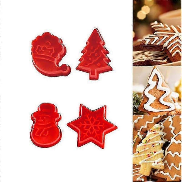 Sett med 4 kjøkkenredskaper for å kutte julekakefondantkjeks