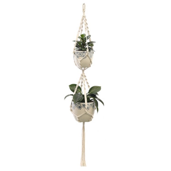 2 st Macrame växt hängare inomhus utomhus hängande planter korg bomull rep handgjorda blomkruka nätväska-Stil 5