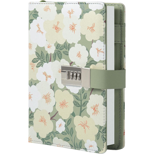 Dagbog med lås, blomst og sommerfuglejournal, genopfyldelig PU-læderdagbog med lås og nøgle til kvinder piger, B6 hemmelig personlig