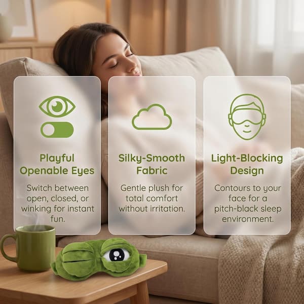 Frog Sleep Mask Funny Plush Eye Mask Adjustable Light Blocking Cover for Travel Rest