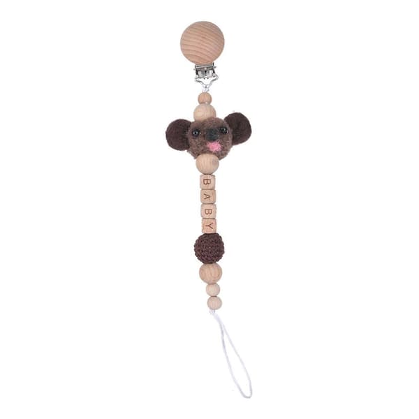 Koala Hæklede Sutteholdere 4 Farver Bideringe Baby Sutteklips til Drenge Piger Tænder Farverige Perler brun