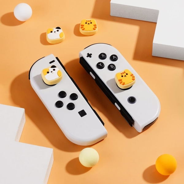 Tumgreppsskydd för Nintendo Switch, söta joystick-skydd med 3D-mönsteröverdrag Mjukt bedårande silikon Analog 4 st kit för Switch/OLED/Lite, katt