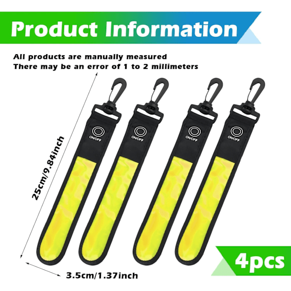 LED-blinkande ljus för skolväskor, 4 st barns reflexer blinkande ljus, skolväskor med 3 lägen, säkerhetsljus, vattentät reflektor (gul) Green+Blue