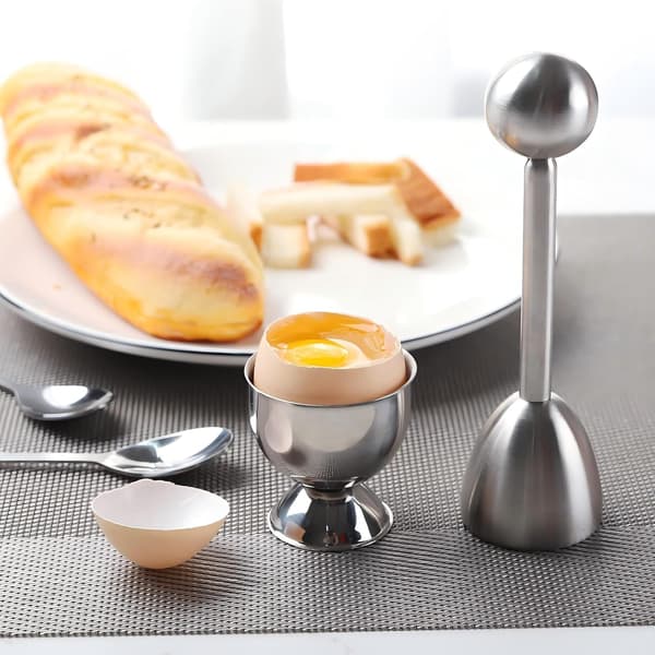 Egg opener, egg peeler set for soft-boiled eggs, complete set with egg cups, spoons and stainless steel kitchen utensils for breakfast