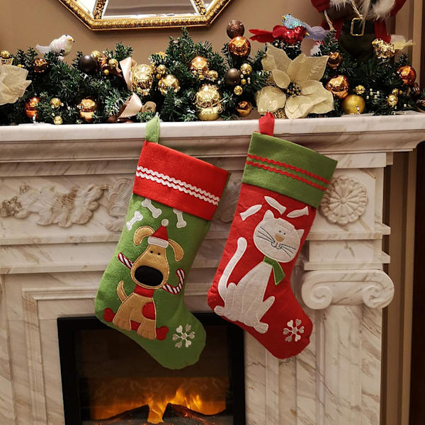 Nydelige broderte julekatt-julestrømper - Ideelle julegaver til katten - 40 cm lange (katt)