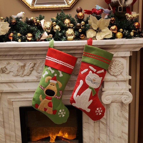 Söt broderad katt husdjur julstrumpor Ideal Xmas semesterfest presenter för Kitty 16-tums lång (katt)