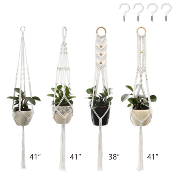 Plant Hangers Set of 4 Indoor Wall Hanging Planter Basket Decorative Flower Pot Holder with 4 Hooks-Combination 3