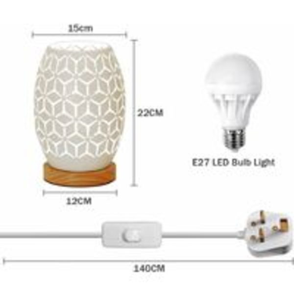 Metalllampe formet bordlampe nattbordlampe trebase soveromslampe dekorativ nattbordlampe med Edison-pære (geometrisk form)