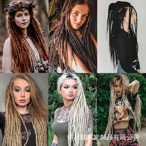 20 tommer 10 totter/pakke Syntetiske dreadlocks extensions dobbelt endte tynde 0,6 cm hæklet fletning hår bløde dreads Reggae Hip-Hop Hippie stil D