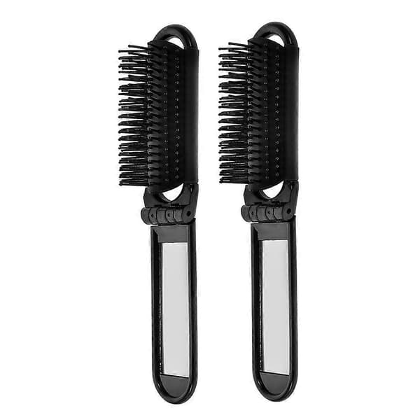 Compact Brush with Mirror Portable Foldable Hairbrush for Women and Men for Quick Refresh 2 pcs