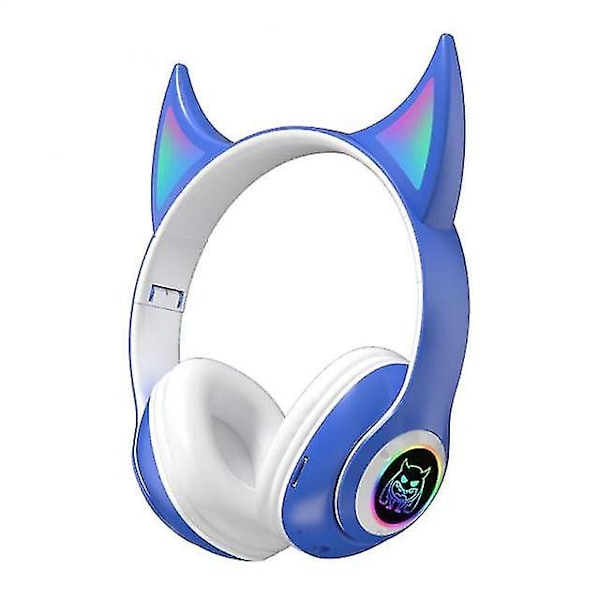 Lommelygte Søde Katteører Trådløse Hovedtelefoner Bas Voksne Børn Pige Bluetooth Headsets Understøtter Tf Kort Med Mikrofon Blå