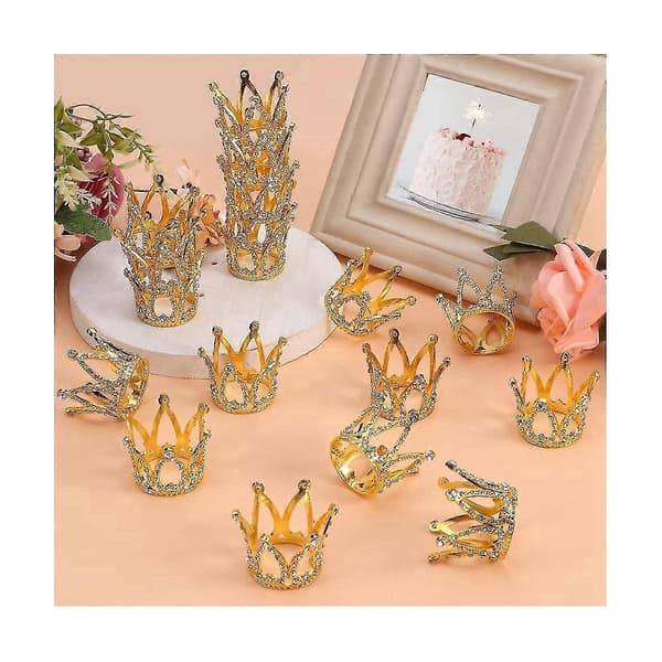 10 stk. Mini Gull Rhinestone Krone Kaketopp Bryllup Bursdag Blomsterdekorasjon