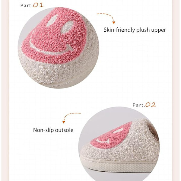 Søde Smil Tøfler til Kvinder Mænd, Bløde Plys Bløde Varme Par Slip-On Hjemme Happy Face Tøfler Preppy Tøfler Anti-slip Fuzzy Flat Slides（Størrelse: 5-6）