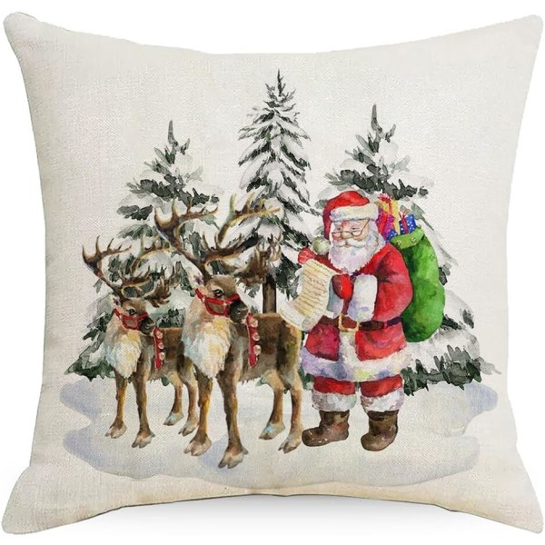 Jul örngott 18 x 18 tum set med 4 jul kuddfodral julgran snöscen lastbil tomten tryck jul prydnadskudde