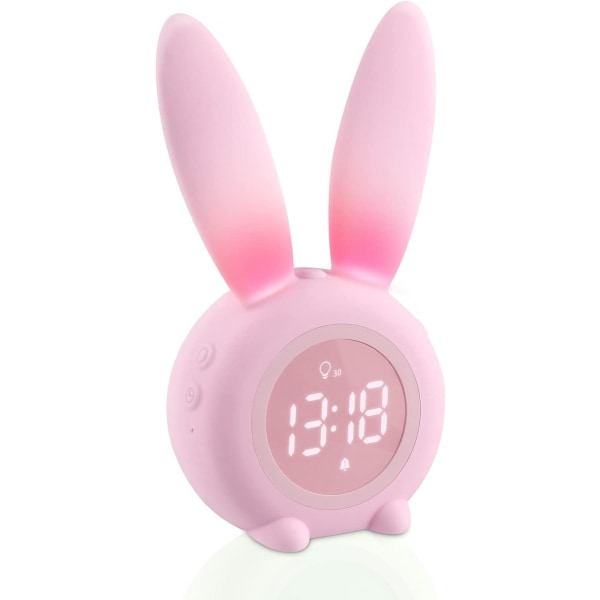 Upplyst väckarklocka för barn, söt kanin väckarklocka, sänglampa snooze-funktion, nattlampa, festgåva för barn, flickor - rosa