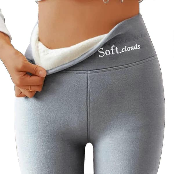 Bløde Skyer Fleece Leggings til Kvinder - Afslappede Varme Vinter Ensfarvede Bukser Gray M