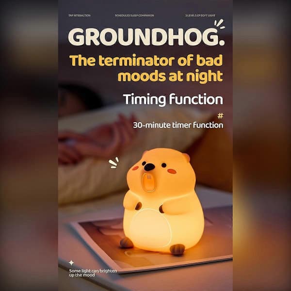 Tap Night Light Compatible with Marmot Silicone Soft Glow with Touch Control, Cute Marmot Design