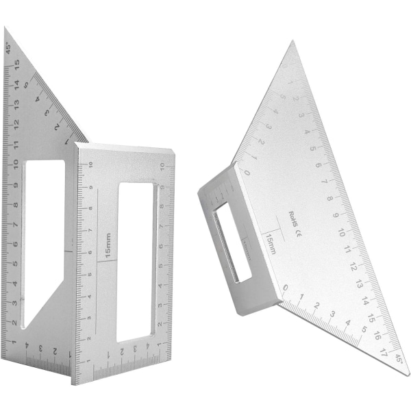 2 Sadellayout Fyrkantig Mätare för Träbearbetning, 45/45 Grader - 90/45 Grader Fyrkantig Layout Gehrung Vinkel Mätning T Linjal, Aluminiumlegering  (Silver)