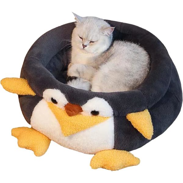 Kattbäddar för inomhuskatter, rund fluffig munk lugnande husdjursbädd, pingvinformad söt kattbädd, mjuk kattbäddskudde, liten kattbädd, hundbäddar för små hundar