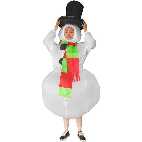 Uppblåsbar jultomtedräkt, unisex vuxenmaskeradkostym, cosplayfestlig kläder med halsduk för vuxna (med fläkt)