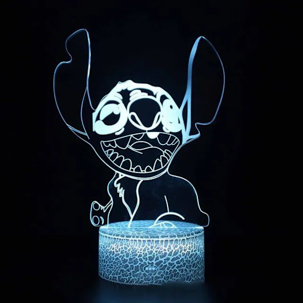 Stitch Anime 3D Natlampe 16 Farver Skiftende Touch & Fjernbetjening Stitch Figur Manga Illusion LED Lampe Julegaver til Drenge/Piger/Børn/Fans