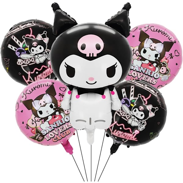 5 stk. aluminiumsfolieballoner til Kuromi, søde anime Kuromi-festdekorationer