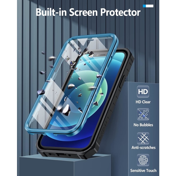 iPhone 12-fodral, militärklassat, droppskydd, robust skyddande skal med stativ | Matt texturerat stötsäkert TPU-hybridstötfångarefodral 6,1 tum