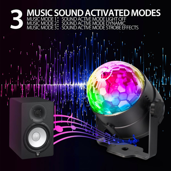 [3-pakning] Festlys, DJ Disco Ball Strobe 7 farger Lydaktivert Scenelys med fjernkontroll for Karaoke, Barn, Festival