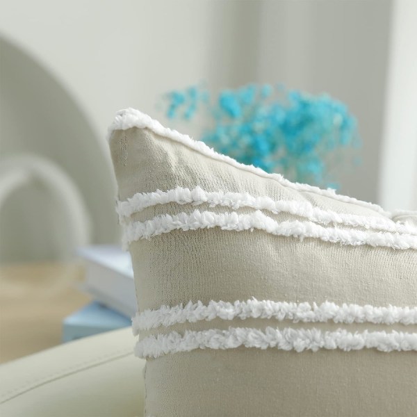 Bohemisk dekorativ kuddfodral 12x20 set, neutral randig kuddfodral, Khaki bomull linne midjekuddfodral, soffa vardagsrum