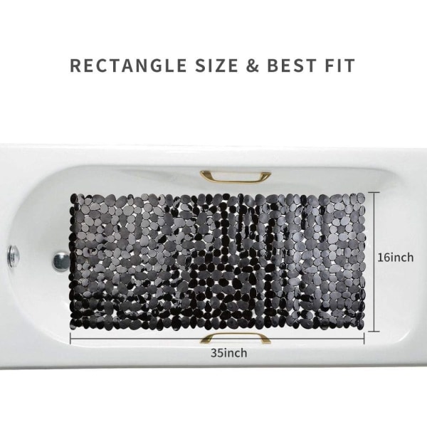 Halkfri badkarsmatta svart 16 B x 35 L tum (endast för släta/icke-texturerade badkar) Säker duschmatta med avloppshål, sugkoppar för badrum