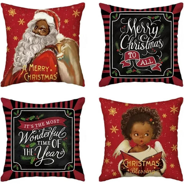 Jul Kasta Kuddfodral 18 x 18 Tum Set om 4 Vinter Dekor Kuddfodral Bondgård Snögubbe Jultomte Kuddfodral God Jul