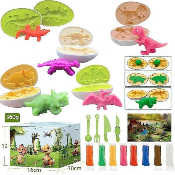 Playdough Dinosaur Eggsett med leker og tilbehør for gutter og jenter i alderen 3-8 år 2025