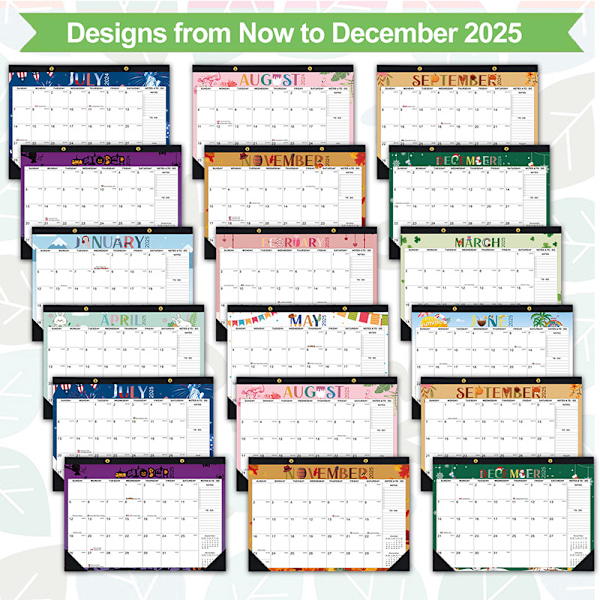 Skrivebords kalender 2025, 18 måneders temakalender med hjørnebeskyttere, gjøremålsliste og notater, 17\" x 12\" akademisk skrivebords kalender for hjemmeundervisning og kontorplanlegging