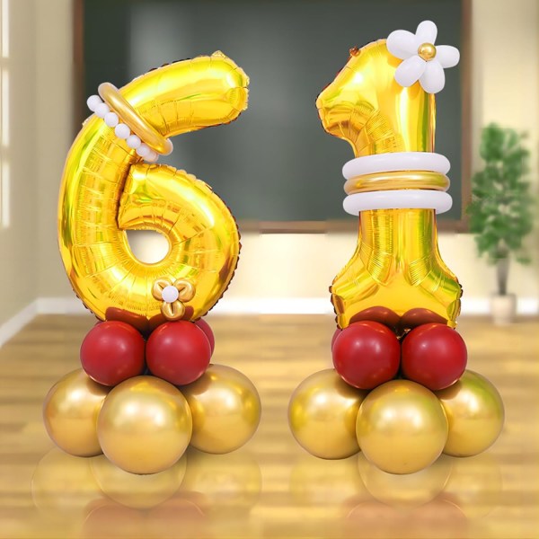 40 tums guld helium mylar folie nummer ballonger, nummer 6 ballong för födelsedagsdekorationer för barn, tillbehör till jubileumsfestdekorationer