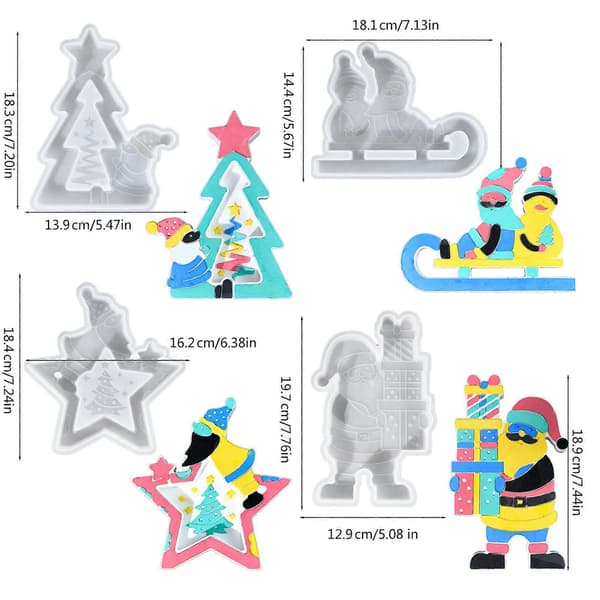 4 stk. jule-tema silikoneforme Jule silikone lysforme Julemands silikone lysforme til epoxyharpiks