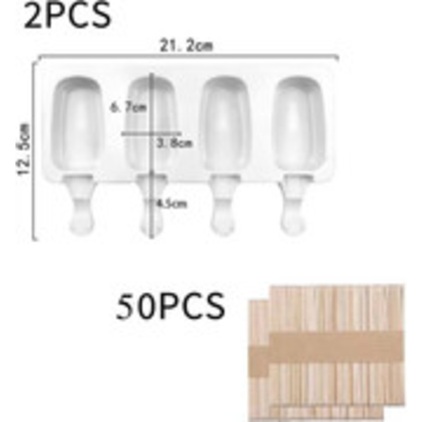 Silikoneforme til is, 2-pak med 50 pinde, 4-huls isform, isform