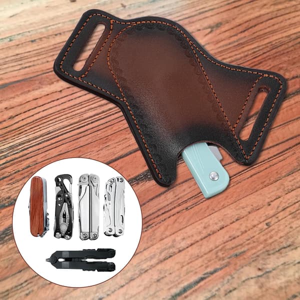 Durable Leather Knife Sheath, Horizontal Multitool Pouch for Belt, Waterproof Holder for Folding Knives and Tools